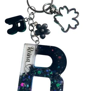Glittery Initial Keychain with Charms